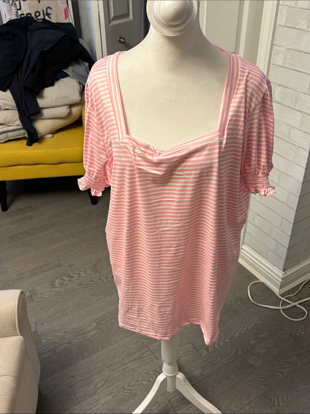 Women’s Pink Striped Square Neck Top